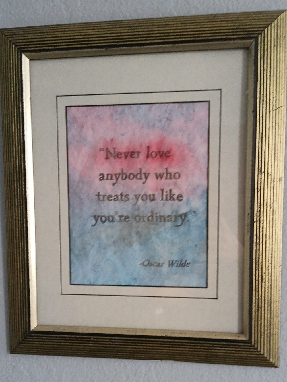 Original Watercolor Oscar Wilde Quote Art Print - Pink and Blue with Gold Frame